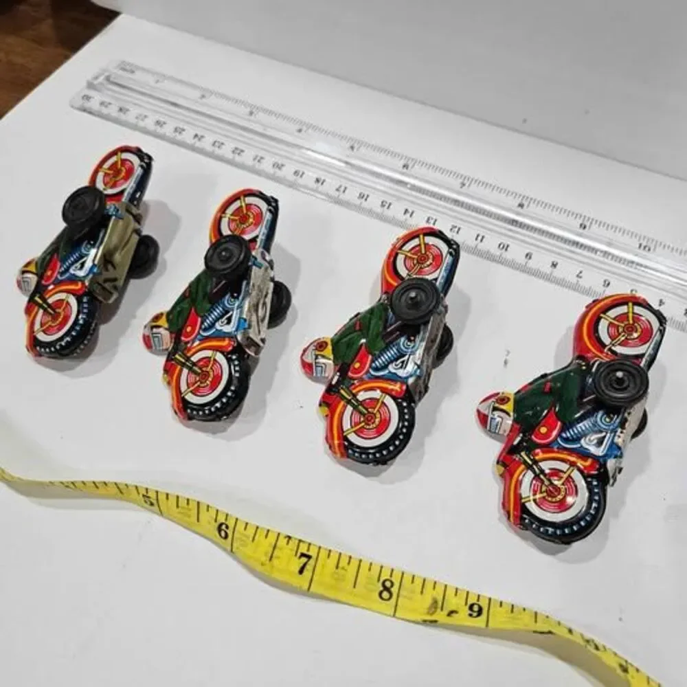 Vintage Tin litho Toy Motorcycles Set of 4 Made in Japan #18's